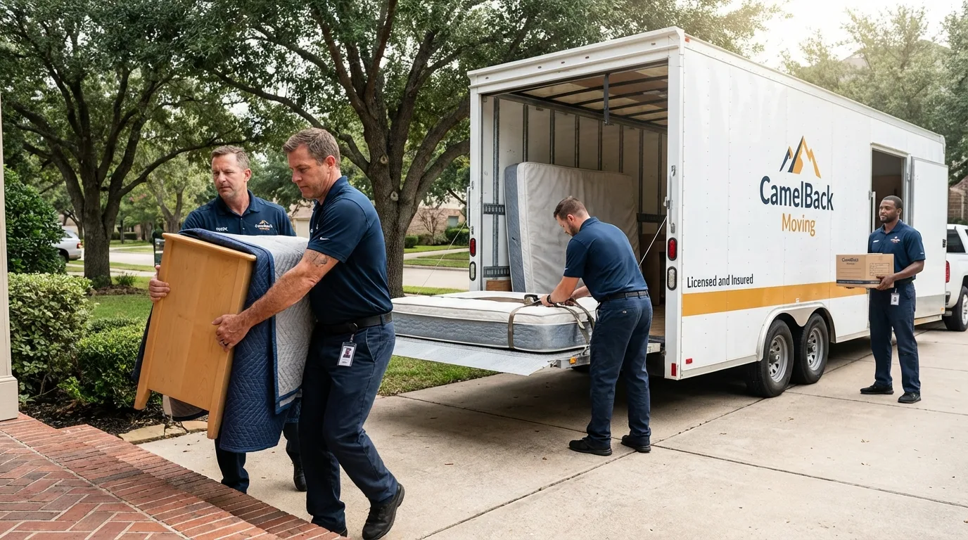 Crew loading residential truck for cross-state move from Maple Plain, MN
