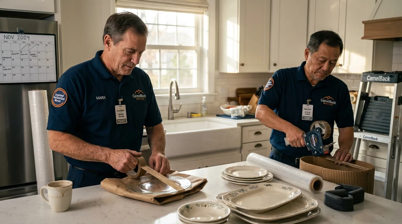 Professional crew packing kitchen dishware in Maple Plain, MN